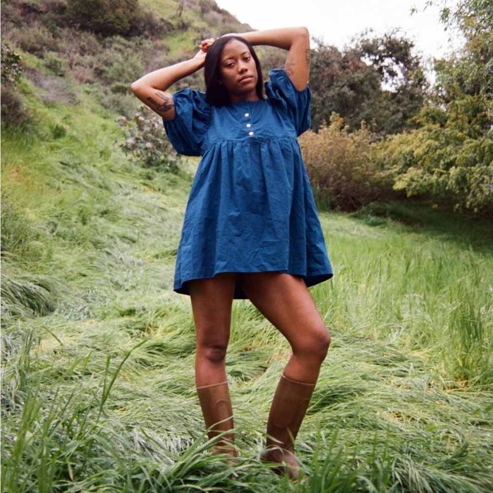 SOLD 🤎 Day dress mini - indigo windowpane